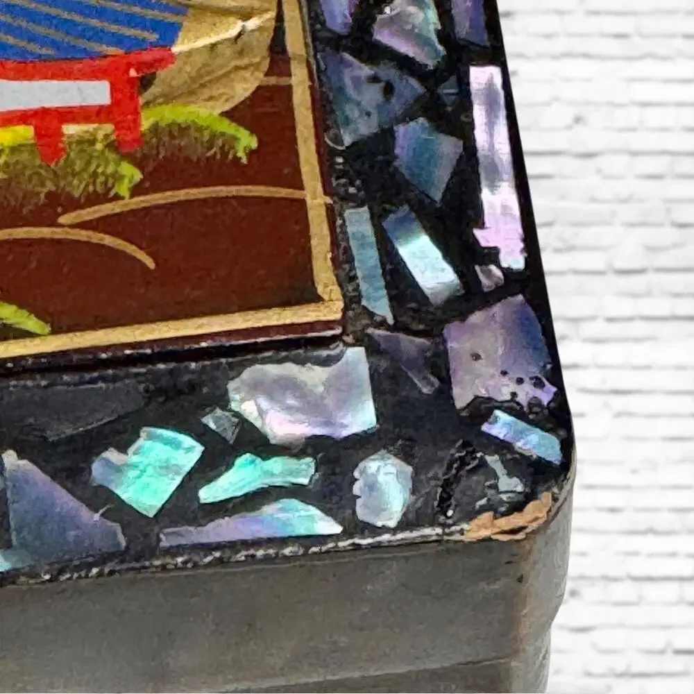 Vintage Japanese Music Box Wooden Lacquer Jewelry Abalone Inlay Trinket KK Japan